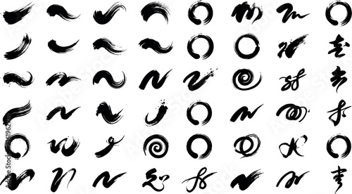 Photography Abstract black paint brush strokes collection featuring zen circles hand drawn i