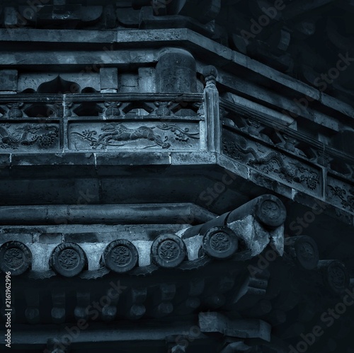 Photography Exquisite brick carvings on ancient Chinese tower