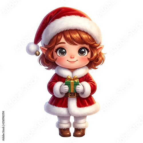 Cute Chibi Girl Character in Christmas Outfit