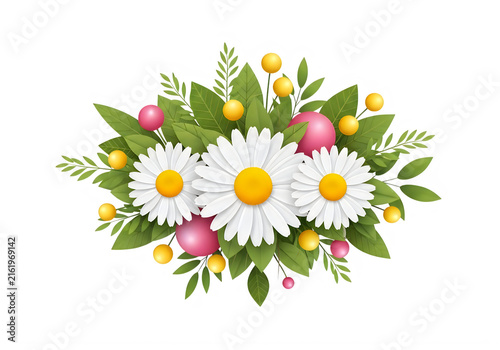 Colorful flower wreath with daisies and greenery
