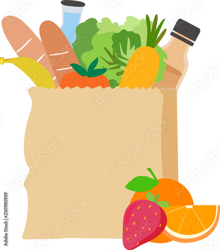 Online shopping and grocery delivery service, Shopping basket with grocery foods in supermarket 