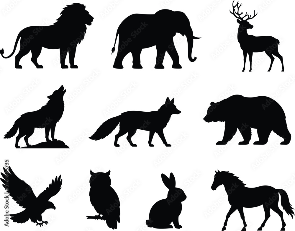 Fototapeta premium Set of wild animal silhouettes