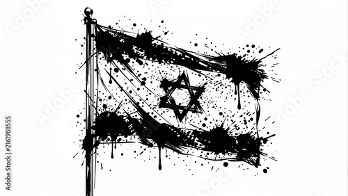 Political Conflict Protest Israel, Israel flag with black ink splatter and Star of David