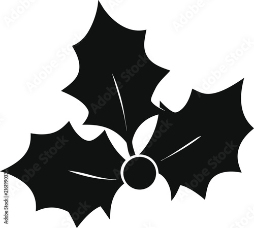 Bild auf Leinwand Holly Leaves And Berries Black Silhouette Christmas Vector