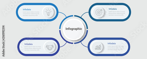 Business infographic design template with 4 options, steps or processes. Can be used for workflow layout, diagram, annual report, web design