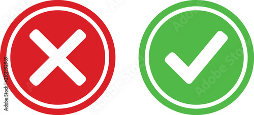 Red cross and green check mark icons for correct and incorrect choice buttons