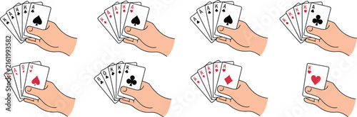 Foto Card game hands icons featuring people holding playing cards shuffling and deali