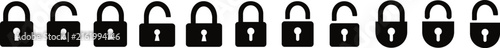 Set of black lock and unlock padlocks icons for web and mobile security applications