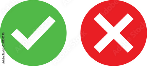 Green check mark and red cross mark symbols isolated on a white background