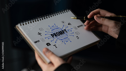 Принти на полотні Creative concept of digital input-output system with circuit design and prompt words illustrated on a notebook page, showcasing innovation and technology ideas