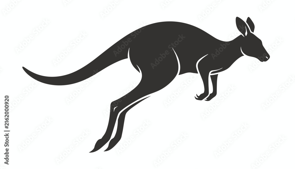 Fototapeta premium Australian kangaroo jumping vector silhouette illustration isolated on a solid white background, representing wildlife.