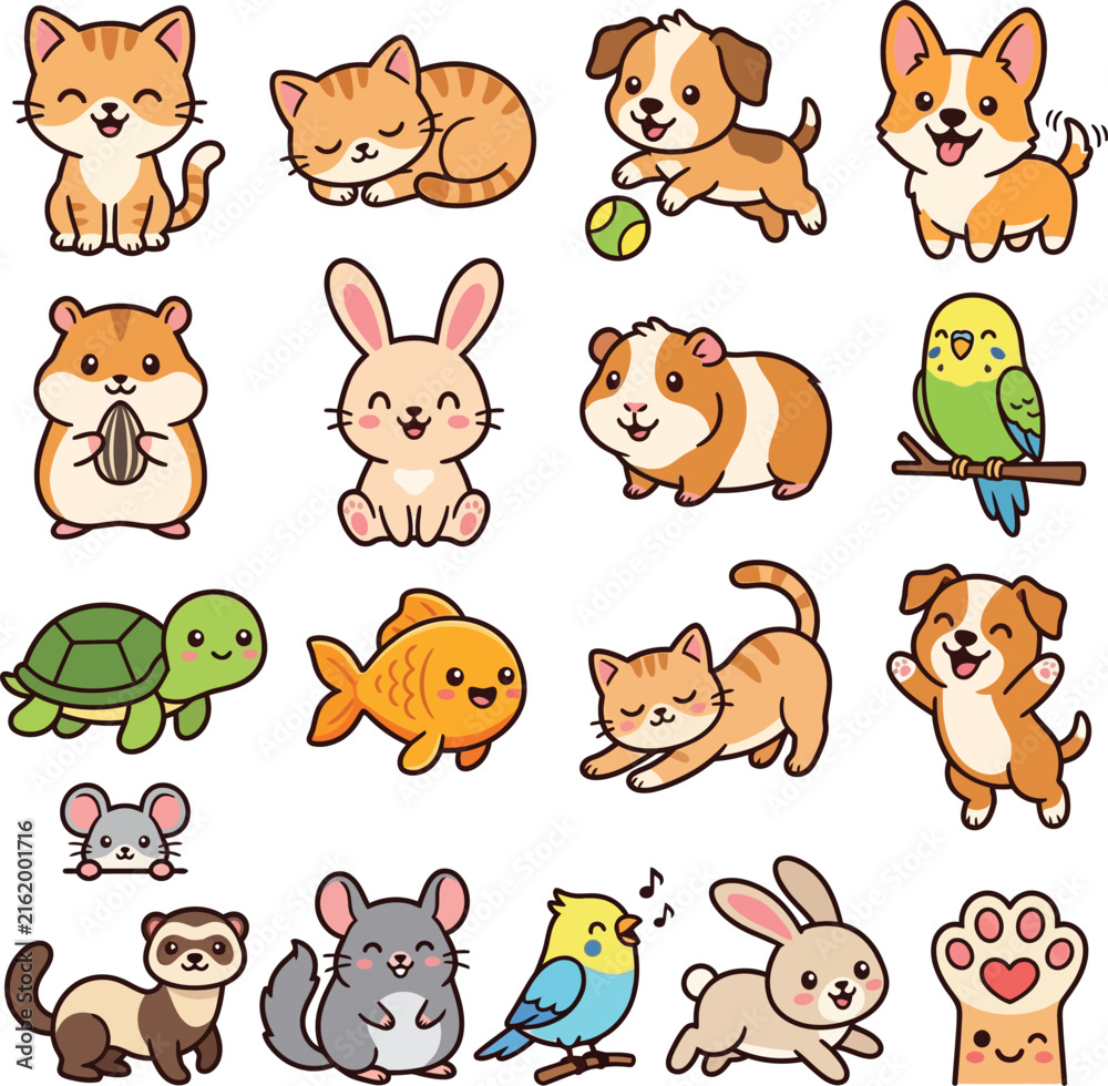 Obraz premium Colorful cartoon animals in playful and cute illustrated style