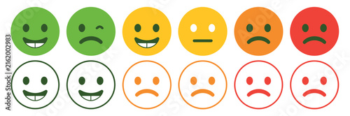 Принти на полотні Human emotions icon set featuring twelve colorful faces ranging from very happy to extremely sad for customer satisfaction surveys, feedback, ratings, and sentiment analysis