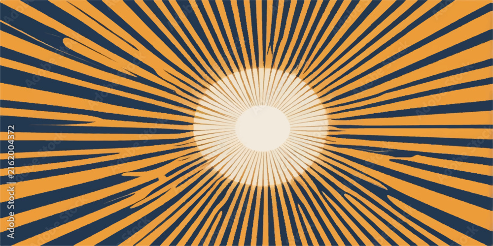 Obraz premium Sun Rays Abstract Background with Bright Yellow and Orange Sunburst, Radiating Light Beams, Vibrant Summer Sunshine, Dynamic Vector Pattern for Wallpaper Design