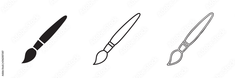 Fototapeta premium Artistic paint brush icon set. Painting, renovation, and art tool symbol. solid, outline and hand drawn sketch styles