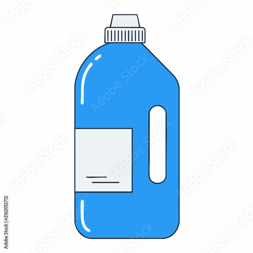Blue Cleaning Product Bottle with Handle and Label, Vector Illustration.