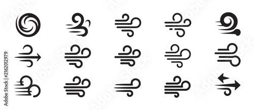Wind blow line icon set. breeze weather vector collection isolated on transparent background.