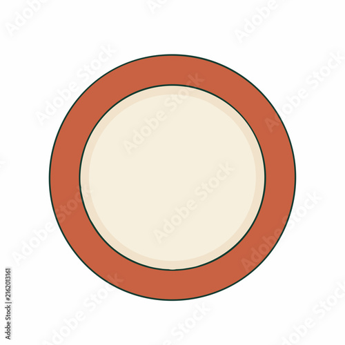 Simple, Circular Plate with Earthy Tones and Dark Green Trim.