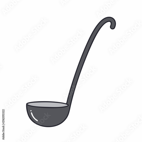 Simple Dark Gray Ladle with Curved Handle for Cooking and Serving