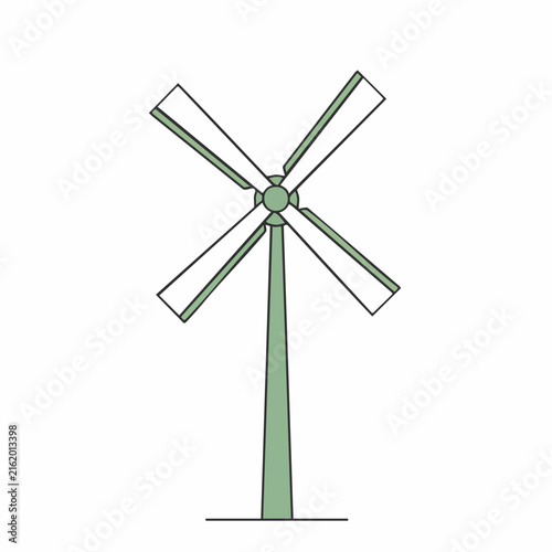 Stylized Wind Turbine Illustration with Green Accents and Clean Lines