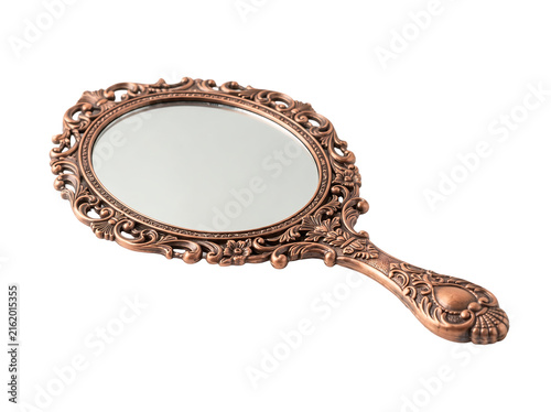 Vintage ornate handheld mirror isolated as PNG