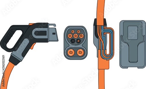 Bild auf Leinwand Electric Vehicle EV Charging Plug Set with CCS Type 2 Combo Connector Handle Soc