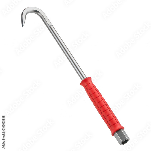 Metal hay hook with a red rubber grip handle isolated on transparent background