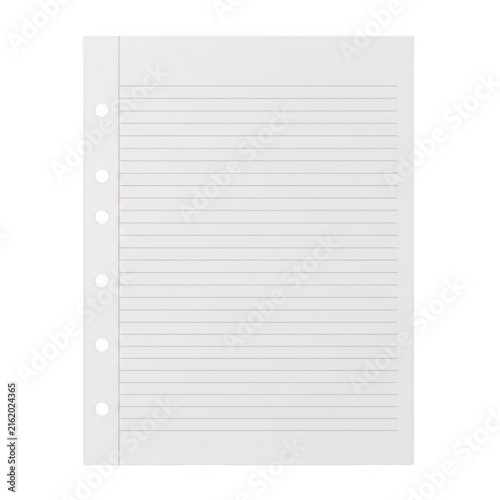 Blank lined paper sheet for notebook binder isolated on transparent background