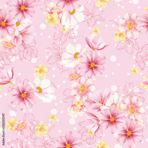 Watercolor Flower Seamless pattern vector