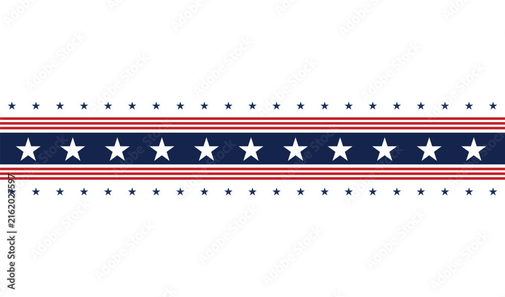Fototapeta premium Patriotic border with red and white stripes and blue stripe with stars vector