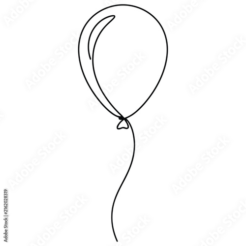 Single continuous line drawing of a simple party balloon with a long string