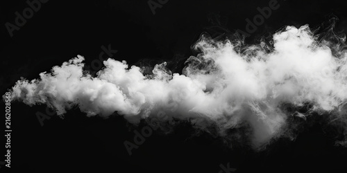 White smoke or steam cloud isolated on black background