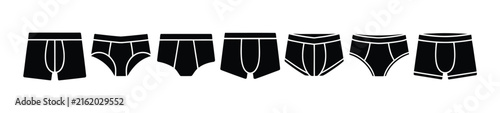 Underwear silhouette icon set, black and outline briefs, boxers and men’s shorts symbols showing different modern undergarment styles.