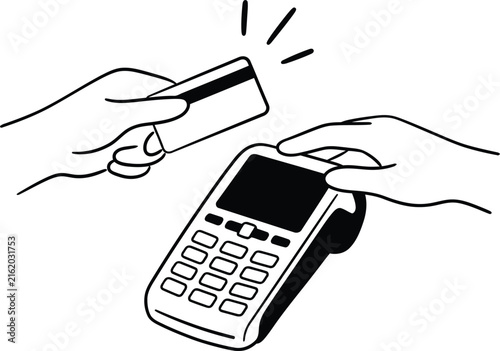 Contactless Payment with Credit Card and POS Terminal Hand Drawn Illustration