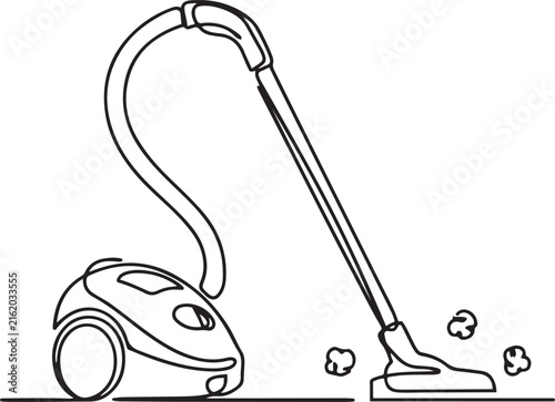Vacuum cleaner illustration in black and white outline style for cleaning.one line vector illustration with white Background