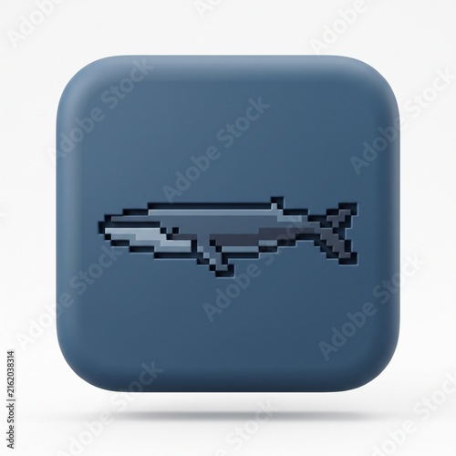 Premium 3D Matte Clay Pixel Blue Whale Icon on White Background