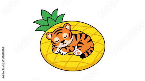 Cute Cartoon Tiger Cub Inside a Pineapple Illustration