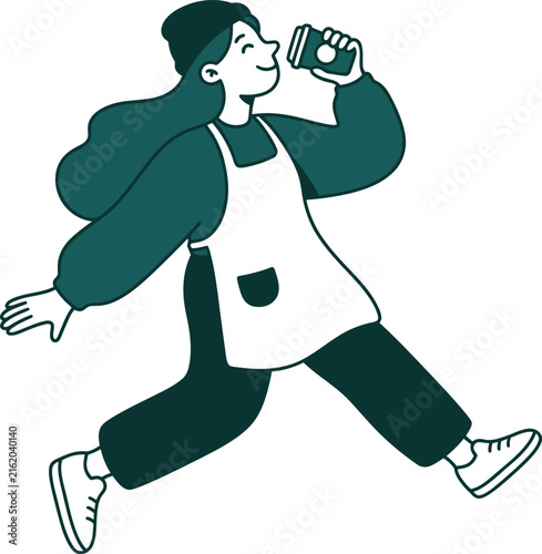 Woman Drinking Water from Bottle Minimal Flat Vector Illustration