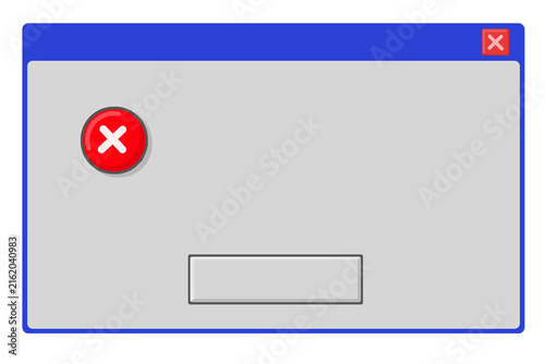 Vintage retro computer error message dialog popup window with cancel cross icon element