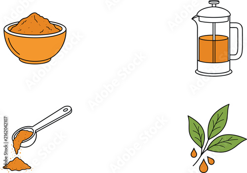 Bild auf Leinwand Herbal tea preparation, organic loose leaf tea, and french press coffee maker ve