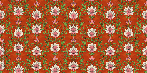 pattern, seamless, floral, flower, lotus, botanical, leaf, leaves, vine, stem, bloom, blossom, scroll, swirl, 