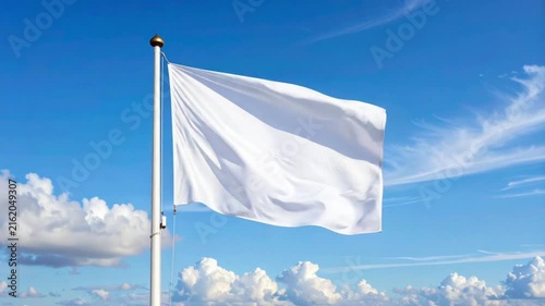 White Flag Waving in Blue Sky Symbolizing Peace and Surrender