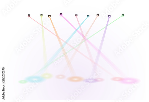 Abstract light beams and circles on white background, color spectrum