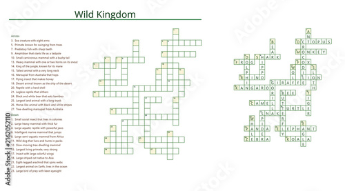 Crossword puzzle about wild animals and their habitats