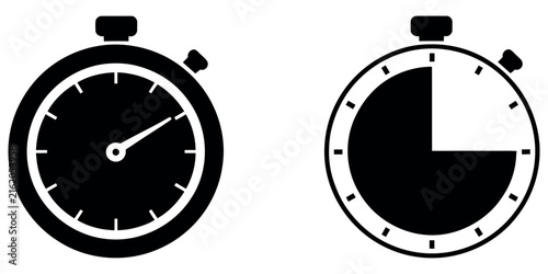 Photography Set of black stopwatch icons for time management, countdown, and deadline concepts on white