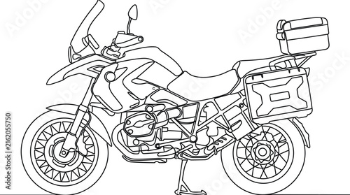 Foto Adventure touring motorcycle line art illustration for heavy dual sport travel b
