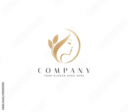 Modern Minimalist Beauty Logo with Feminine Face Profile and Botanical Leaf Emblem, Elegant Skincare, Spa, Wellness, Cosmetic,  Organic Beauty Luxury Cosmetic Boutique And Holistic Natural Therapy