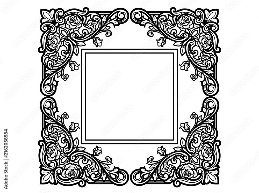 Fototapeta premium Elegant ornate frame border with intricate floral and scroll design