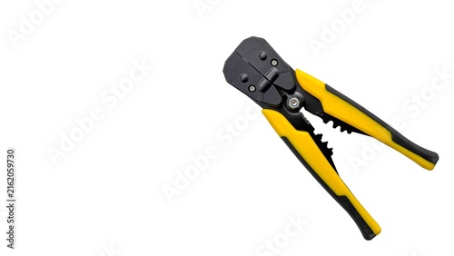 Canvastavla Yellow automatic wire stripper pliers on white background, electrical tool equipment