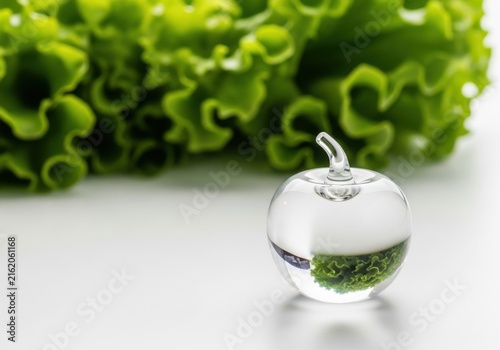Glass apple ornament with a piece of fresh lettuce inside